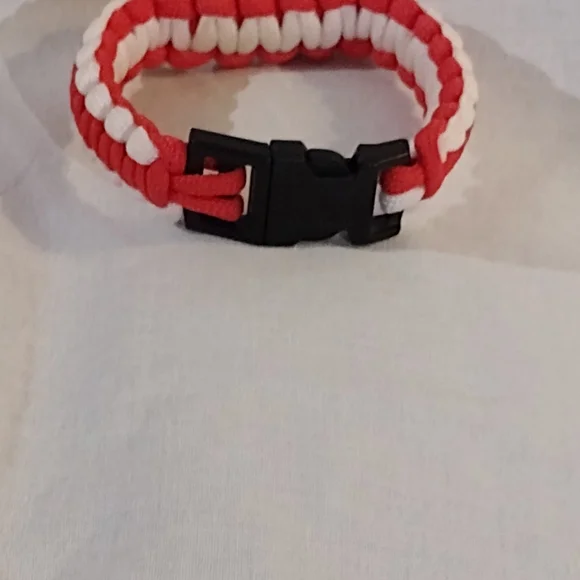 Red and White Paracord Bracelet with Logo - Picture 4 of 7